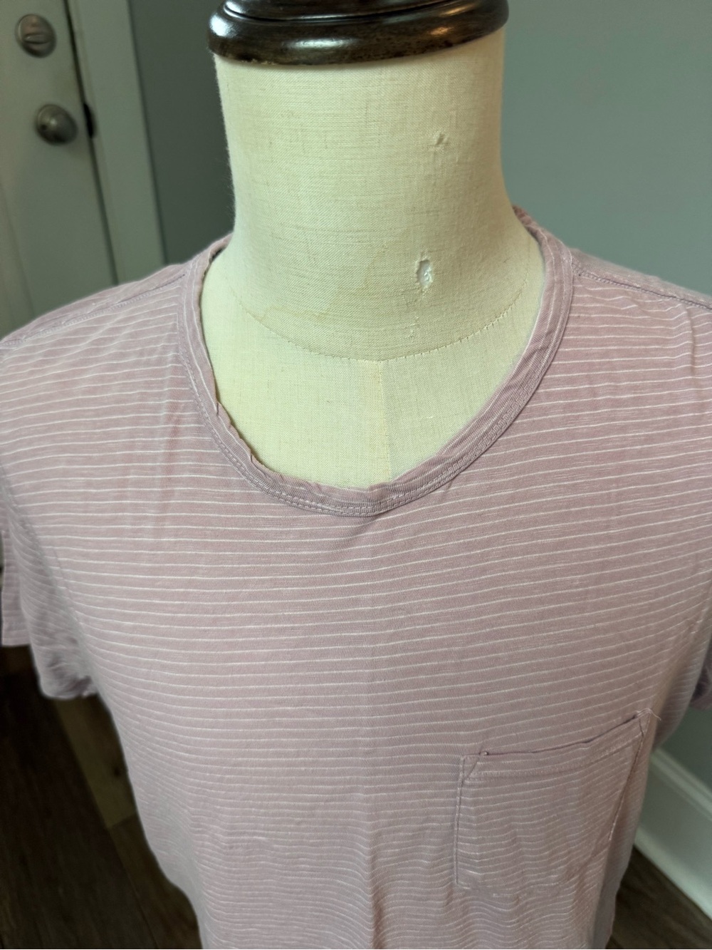 Marine Layer Lightweight Pink Stripe Short Sleeve Pocket Tee